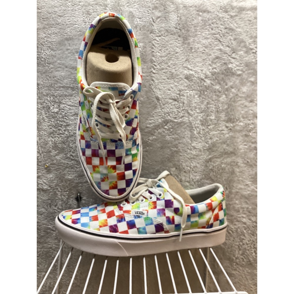 Vans Era Tie Dye Checkerboard Rainbow Canvas Lace Up Sneakers Women Size 8.5 - Picture 2 of 7